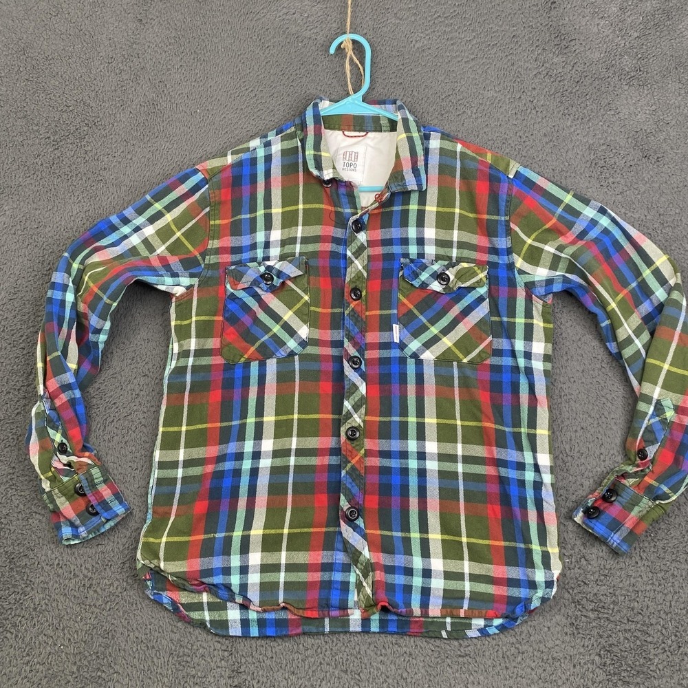 Topo Designs Shirt Mens Medium Green Plaid Flannel Loop Organic Cotton